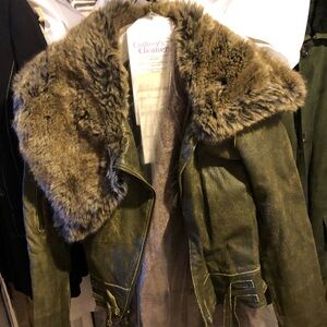 L.A.M.B. Vintage Olive Green Jacket with Faux Fur Collar